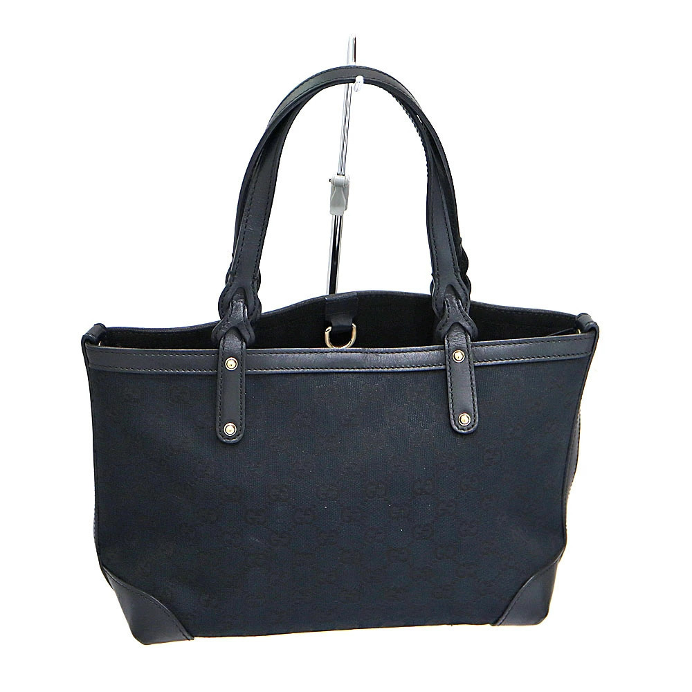Gucci Tote Bag Canvas Leather Black GG - Picture 2 of 10